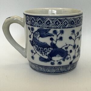 VGC Vtg Pier‎ One Koi Fish Blue and White Tea or Coffee Cup Mug